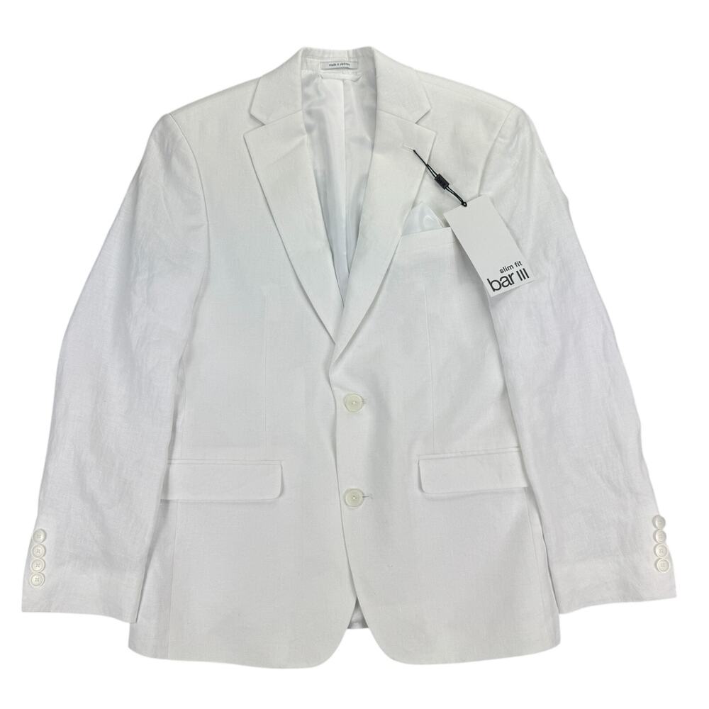 Bar III Mens Slim Fit 100% Linen Solid Suit Jacket White 36S